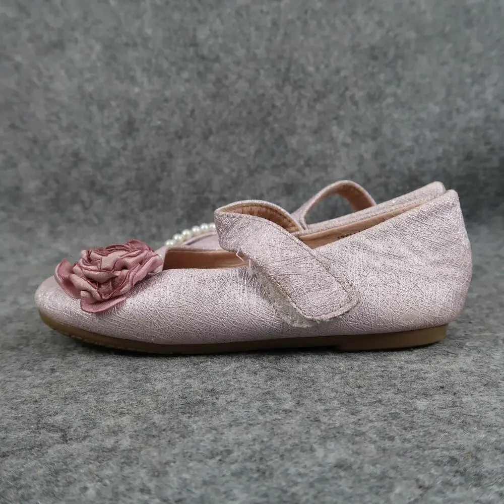 Girls Shoes Kids Toddler 8 Mary Jane Flats Pink Hook and Loop Pearl Rose Sparkle